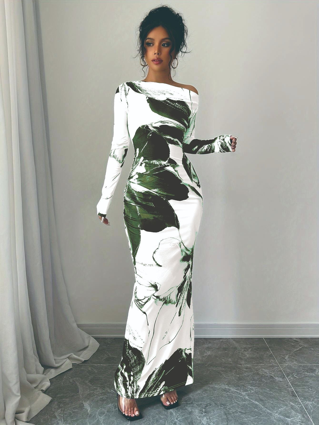 Floral Print Crossbody Shoulder Hip Wrap Dress