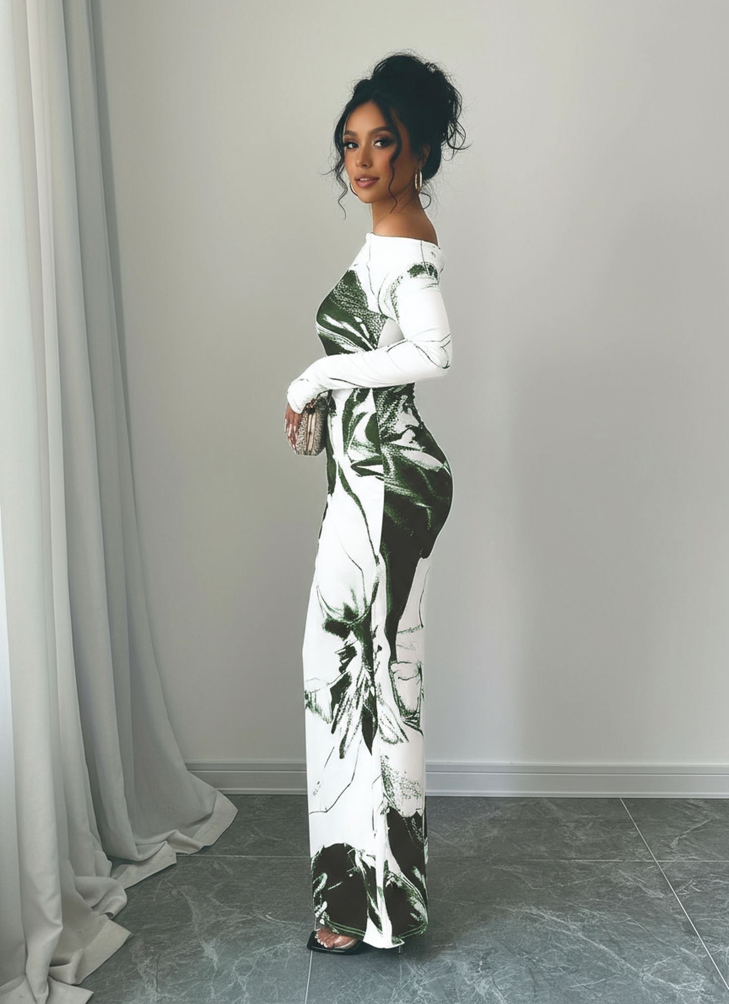 Floral Print Crossbody Shoulder Hip Wrap Dress