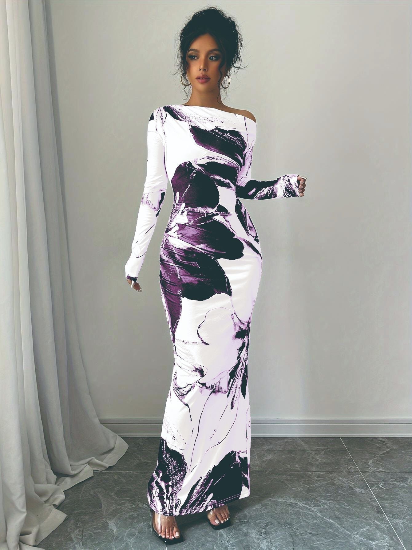 Floral Print Crossbody Shoulder Hip Wrap Dress