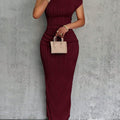 New Cross-Border Cute Fashion Water Ripple Slanted Shoulder Dress