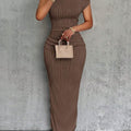 New Cross-Border Cute Fashion Water Ripple Slanted Shoulder Dress
