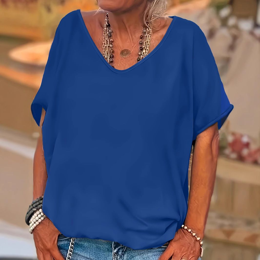 New Solid Color Loose Crew Neck Short-Sleeved Top T-Shirt