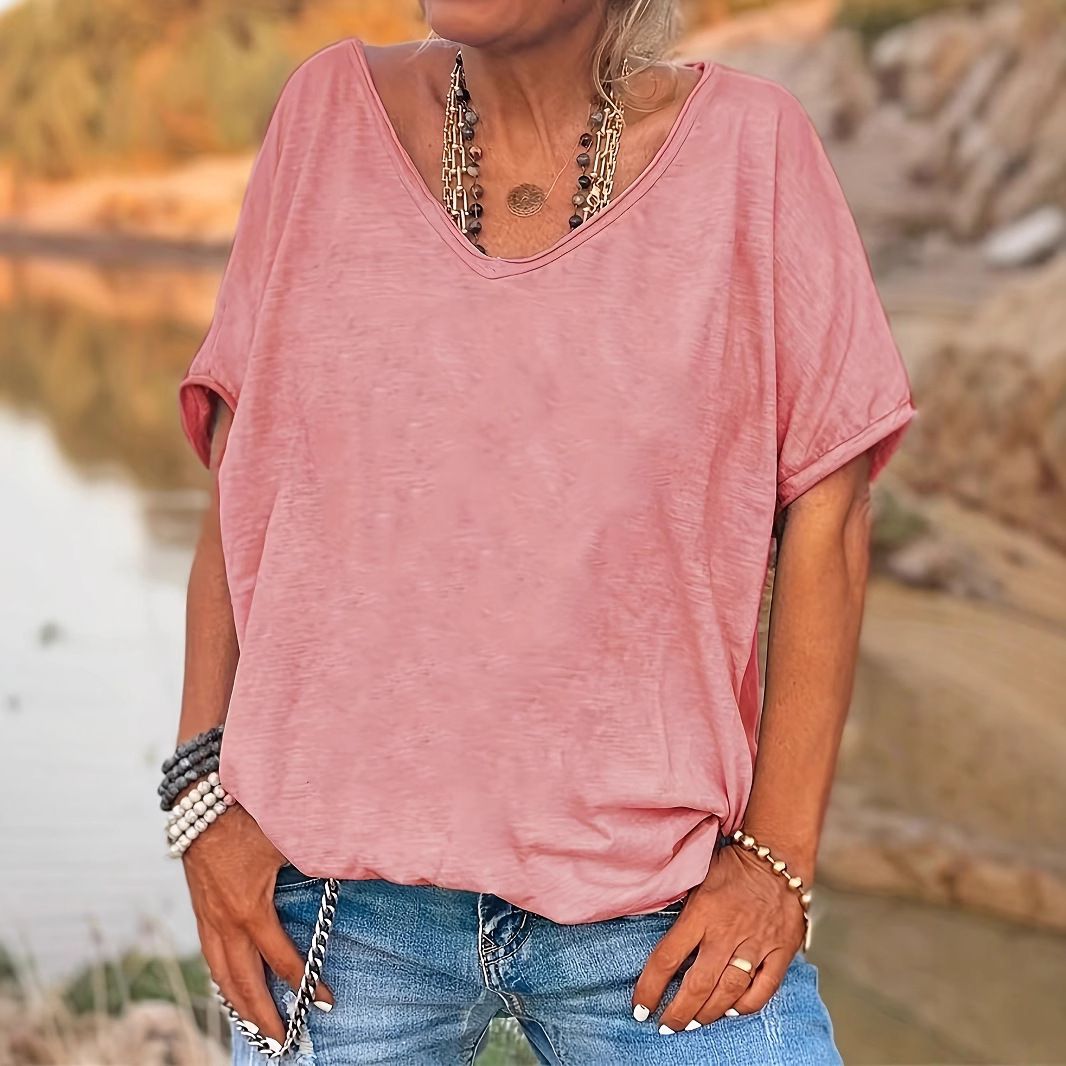 New Solid Color Loose Crew Neck Short-Sleeved Top T-Shirt