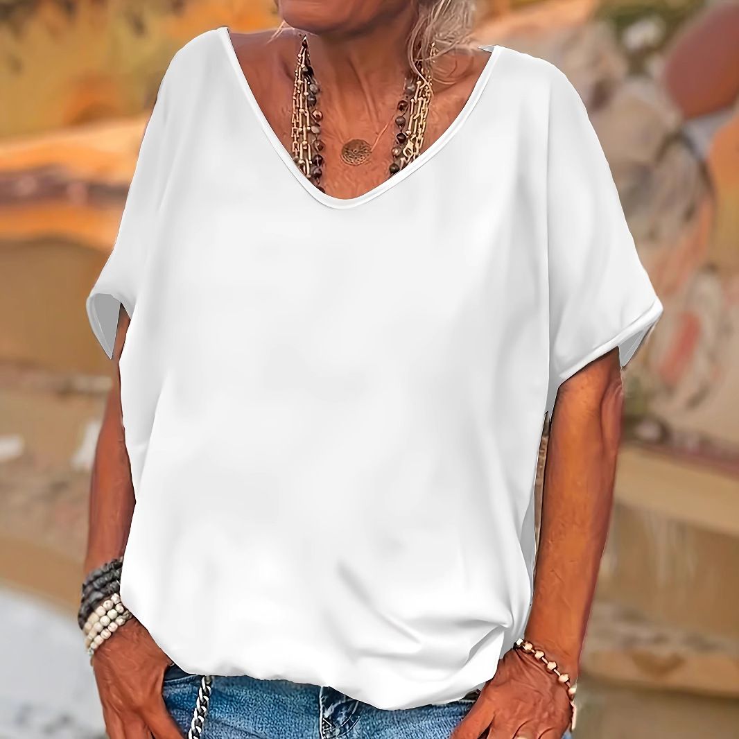 New Solid Color Loose Crew Neck Short-Sleeved Top T-Shirt