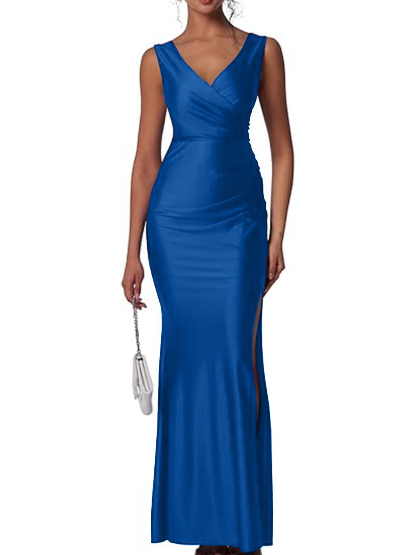 Slim Solid Color Temperament Fashionable And Sexy Foreign Trade Slit Slatted Dress