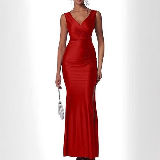 Slim Solid Color Temperament Fashionable And Sexy Foreign Trade Slit Slatted Dress