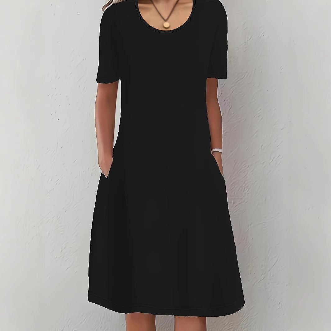 Women'S New Solid Color Cropped Crew Neck Dress
