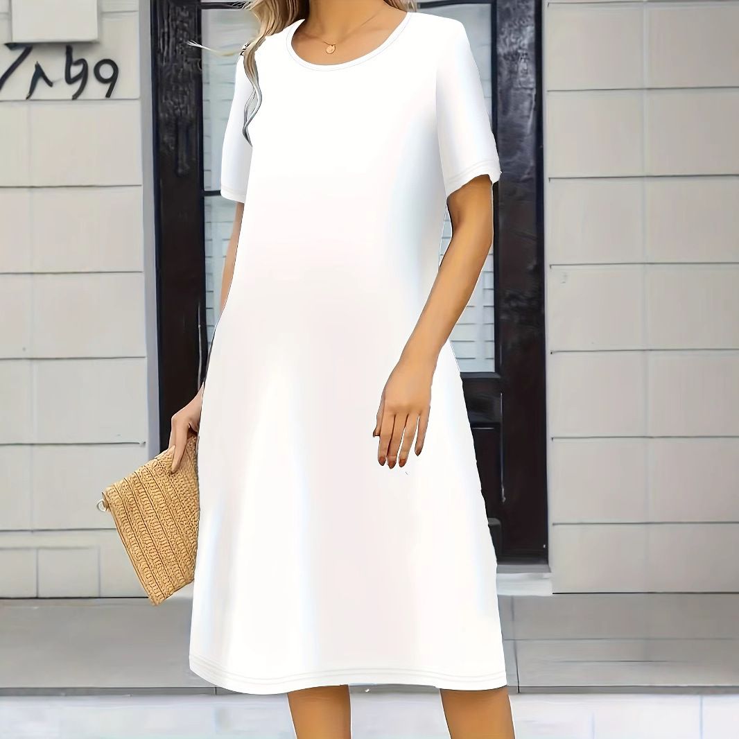 Women'S New Solid Color Cropped Crew Neck Dress