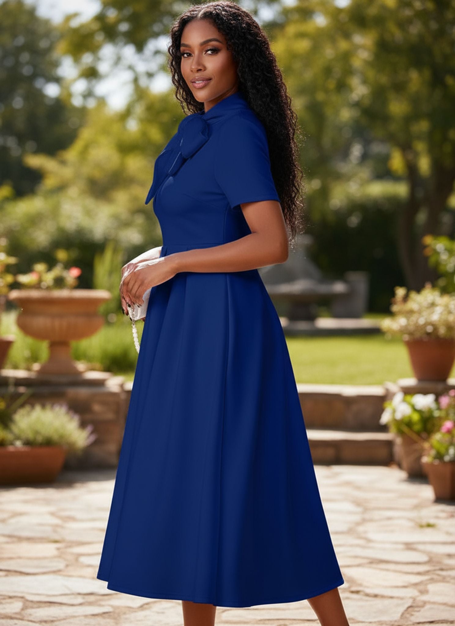 Women'S New Elegant Casual Short Sleeve Dress Work Party A-Line Skirt With Pockets