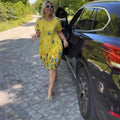 New Flower Print Loose Casual Crew Neck Dress Green