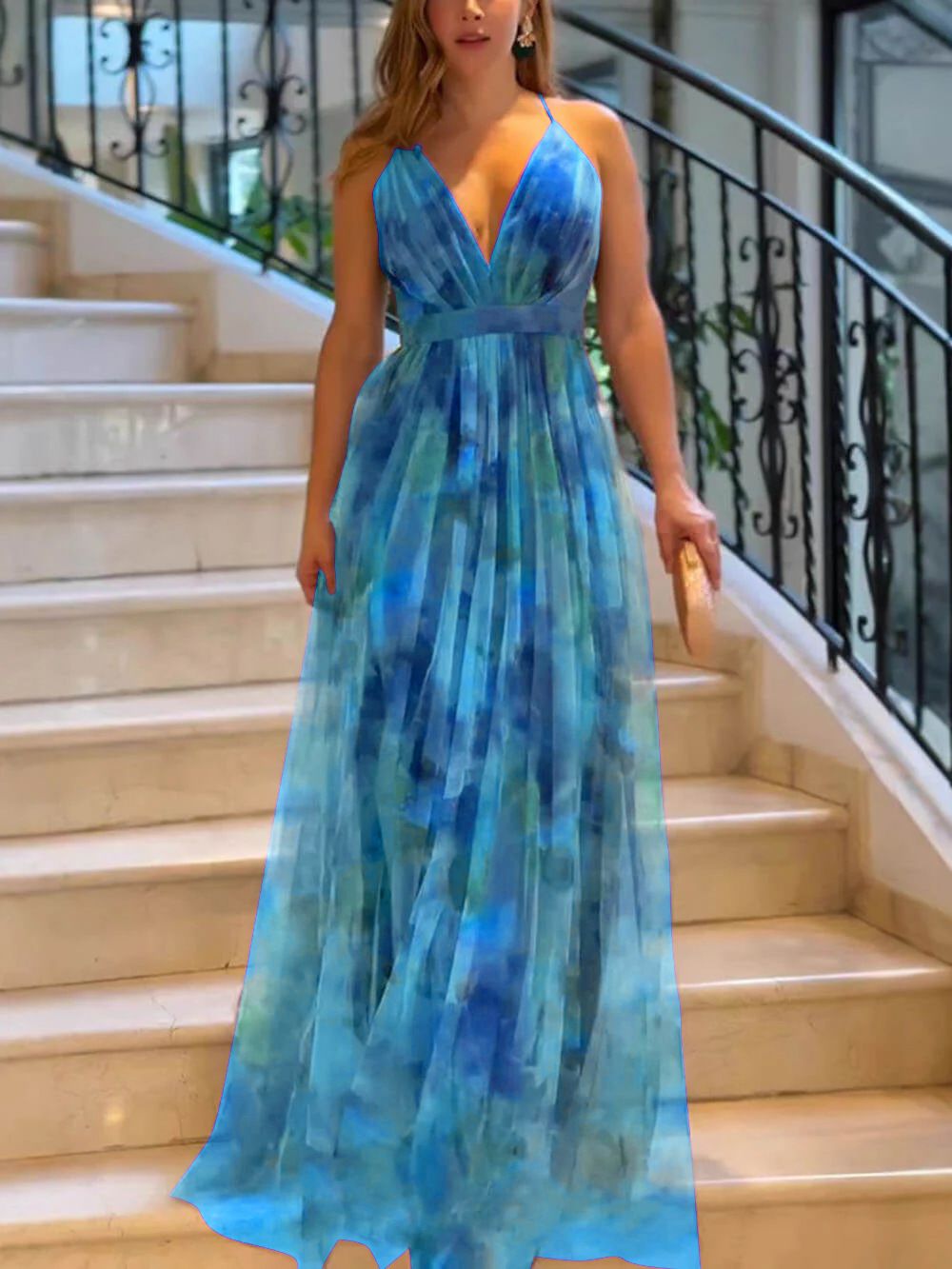New Mesh Print Slip Dress Ins Vacation Casual Big Swing Dress For Women.