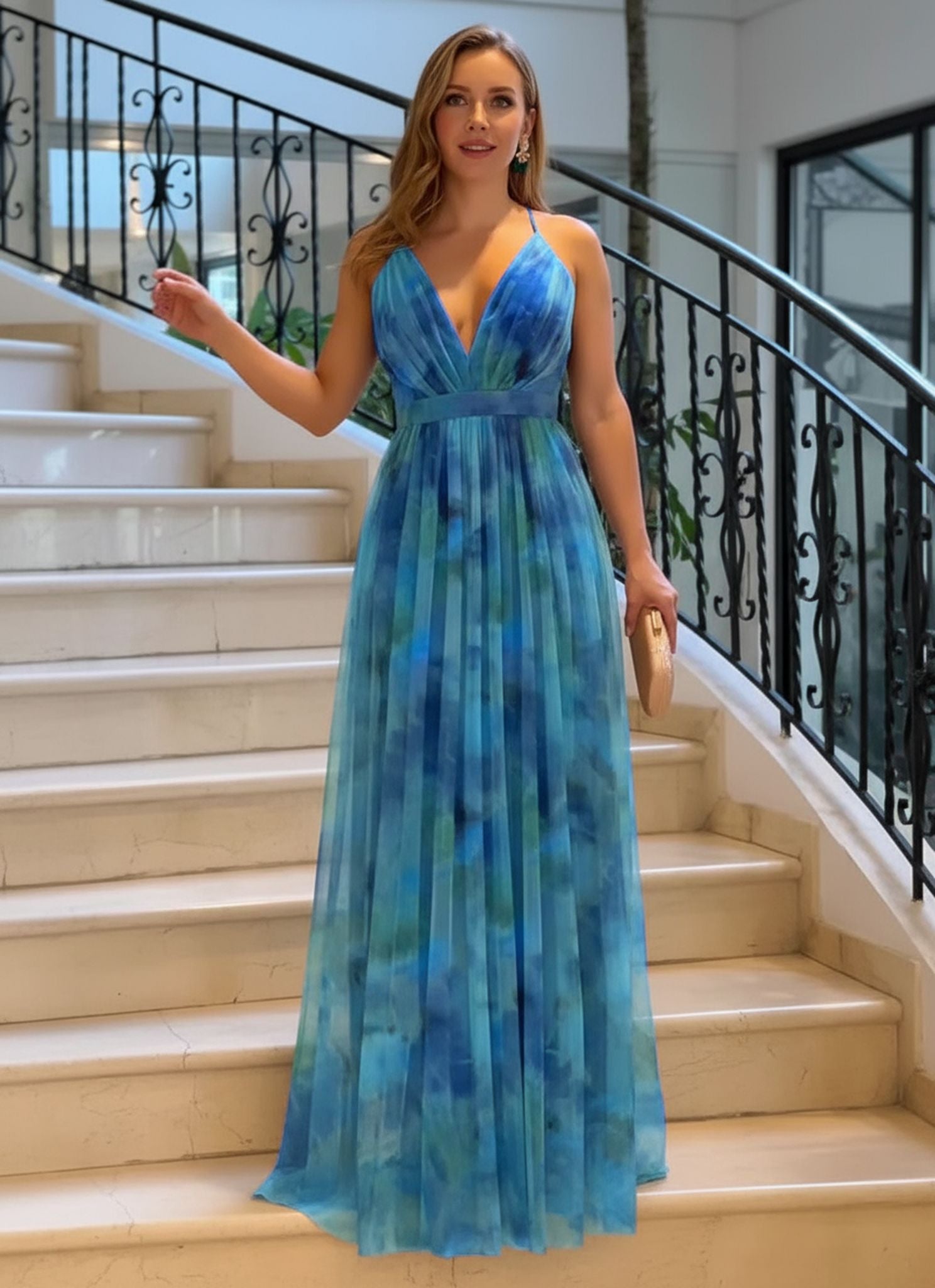 New Mesh Print Slip Dress Ins Vacation Casual Big Swing Dress For Women.