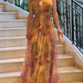 New Mesh Print Slip Dress Ins Vacation Casual Big Swing Dress For Women.