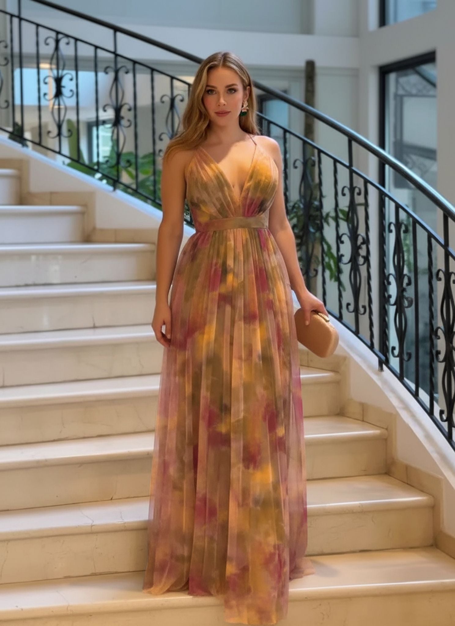 New Mesh Print Slip Dress Ins Vacation Casual Big Swing Dress For Women.