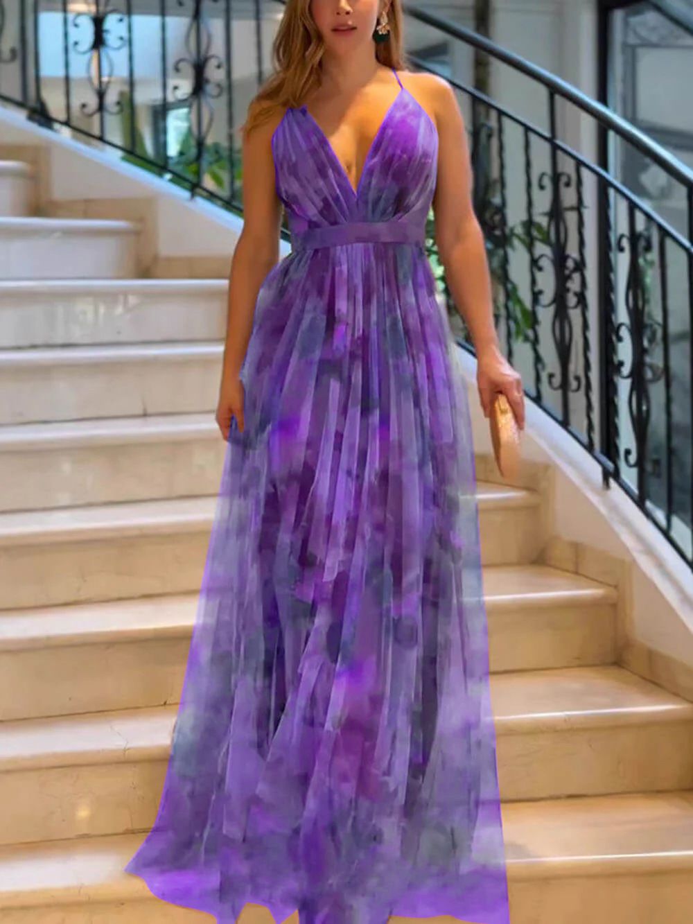 New Mesh Print Slip Dress Ins Vacation Casual Big Swing Dress For Women.