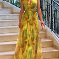 New Mesh Print Slip Dress Ins Vacation Casual Big Swing Dress For Women.