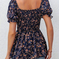 Casual Square Neck With Ruffle Sleeves Floral Holiday Top