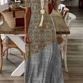 Summer V-Neck Thread Hollow Casual Fashion Print Dress Long Skirt