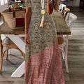 Summer V-Neck Thread Hollow Casual Fashion Print Dress Long Skirt