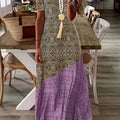 Summer V-Neck Thread Hollow Casual Fashion Print Dress Long Skirt