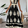 New Summer Fashion Printed V-Neck Waist Long Dress