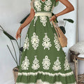 New Summer Fashion Printed V-Neck Waist Long Dress