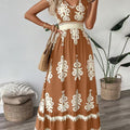 New Summer Fashion Printed V-Neck Waist Long Dress