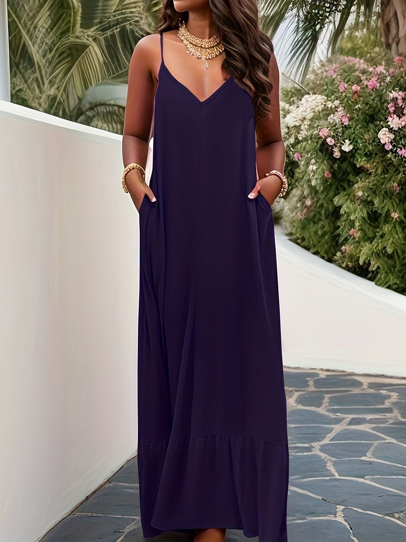 Elegant Solid Color Slip Dress