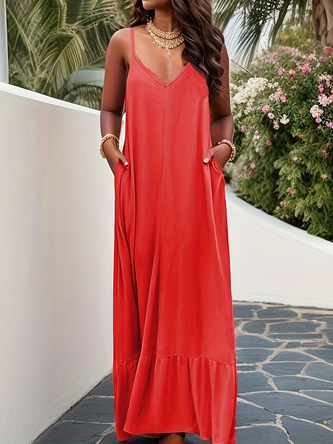 Elegant Solid Color Slip Dress