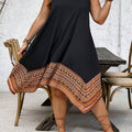 Suspender Stitching Print Irregular Hem Dress Black