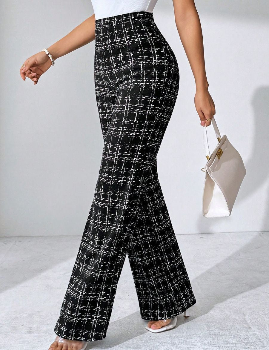Casual Plaid Printed Pants Black Green