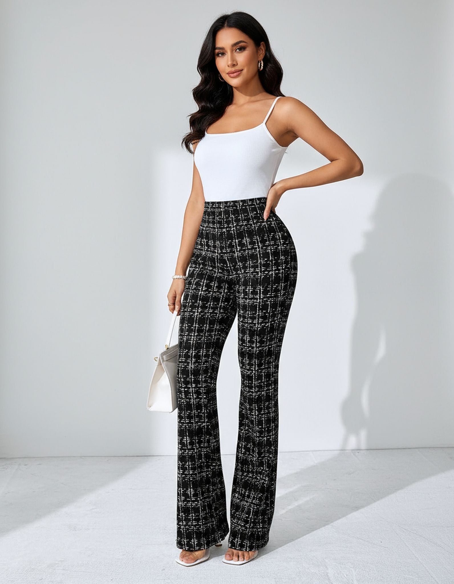 Casual Plaid Printed Pants Black Green