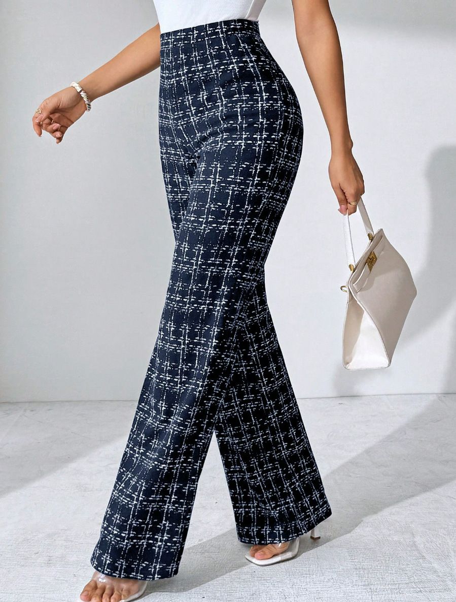 Casual Plaid Printed Pants Black Green