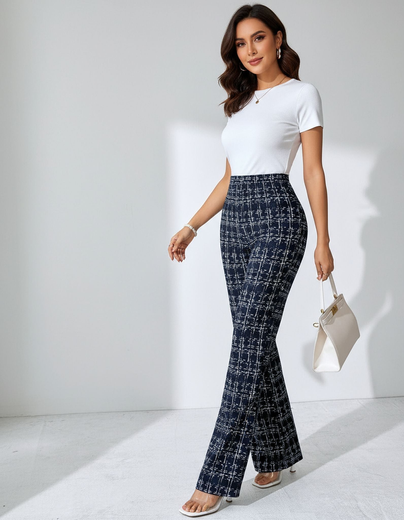 Casual Plaid Printed Pants Black Green
