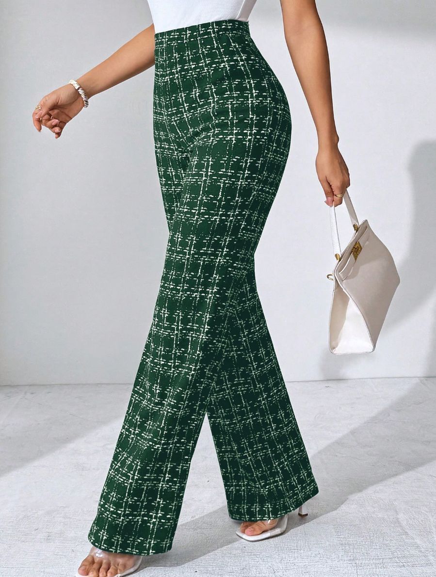 Casual Plaid Printed Pants Black Green