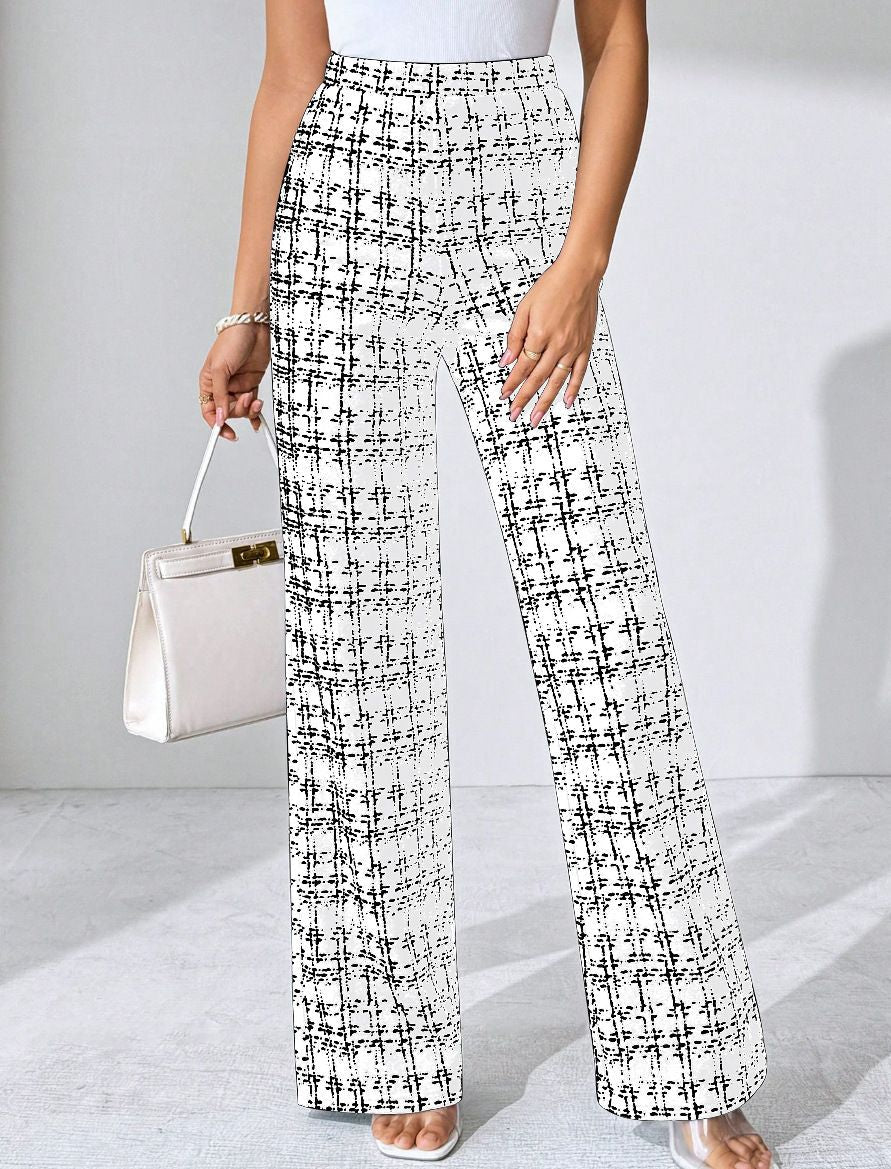 Casual Plaid Printed Pants Black Green