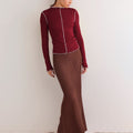 New Contrasting Rolled Edge Semi-Turtleneck Long-Sleeved T-Shirt