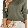 V-Neck Long-Sleeved Knitted Sweater Pocket Fashion Casual Solid Color Loose T-Shirt