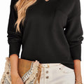 V-Neck Long-Sleeved Knitted Sweater Pocket Fashion Casual Solid Color Loose T-Shirt
