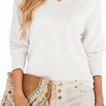 V-Neck Long-Sleeved Knitted Sweater Pocket Fashion Casual Solid Color Loose T-Shirt