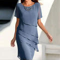 Spliced Chiffon Crew Neck Short Sleeve Dress