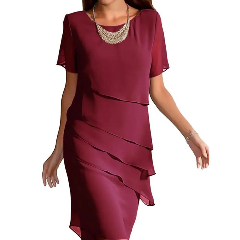 Spliced Chiffon Crew Neck Short Sleeve Dress