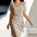 Spliced Chiffon Crew Neck Short Sleeve Dress