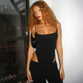 Suspender Low Cut Sleeves Big Open Back Jumpsuit Hot Girl