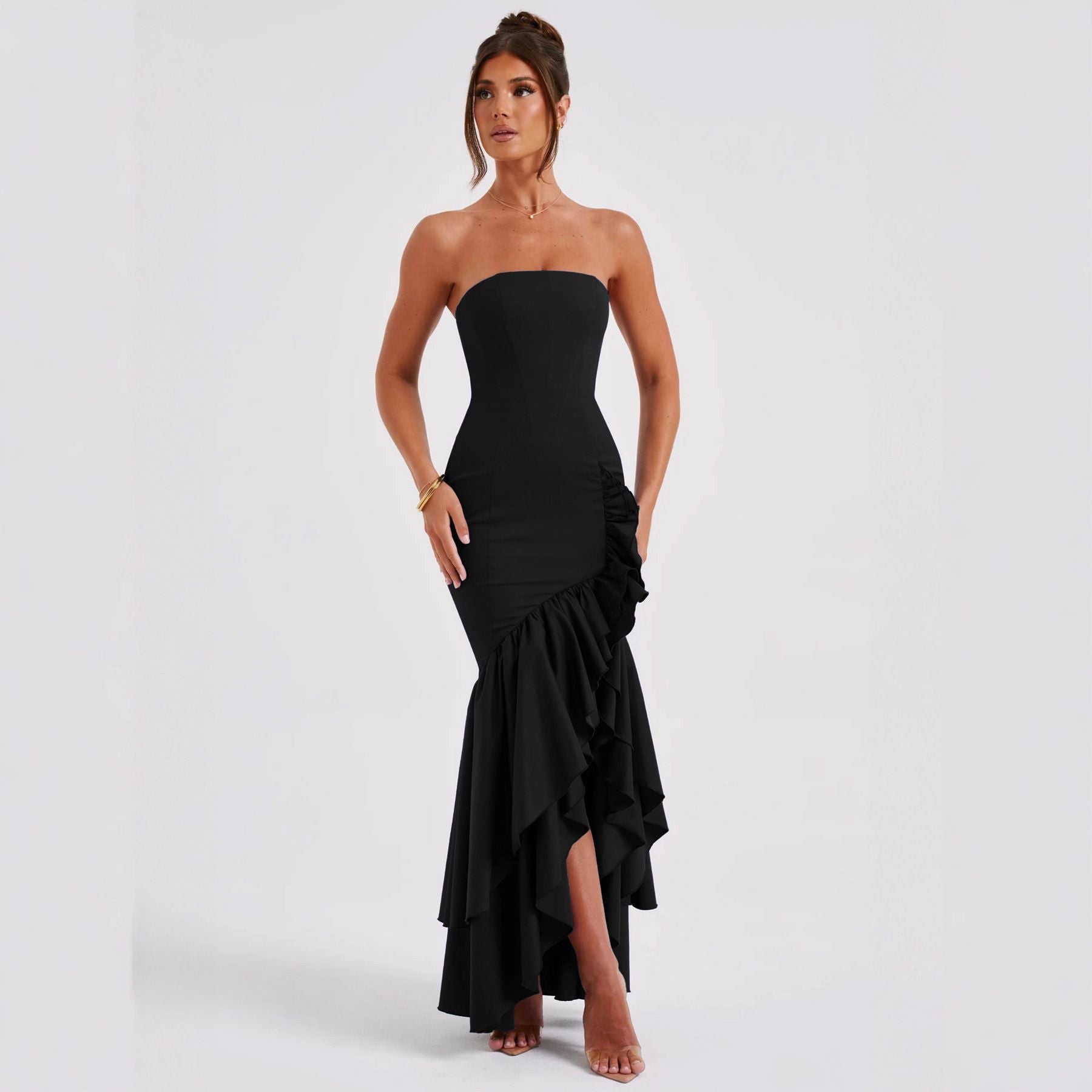 Elegant Bandeau Slit Fashion Slim Body Open Hip Dress