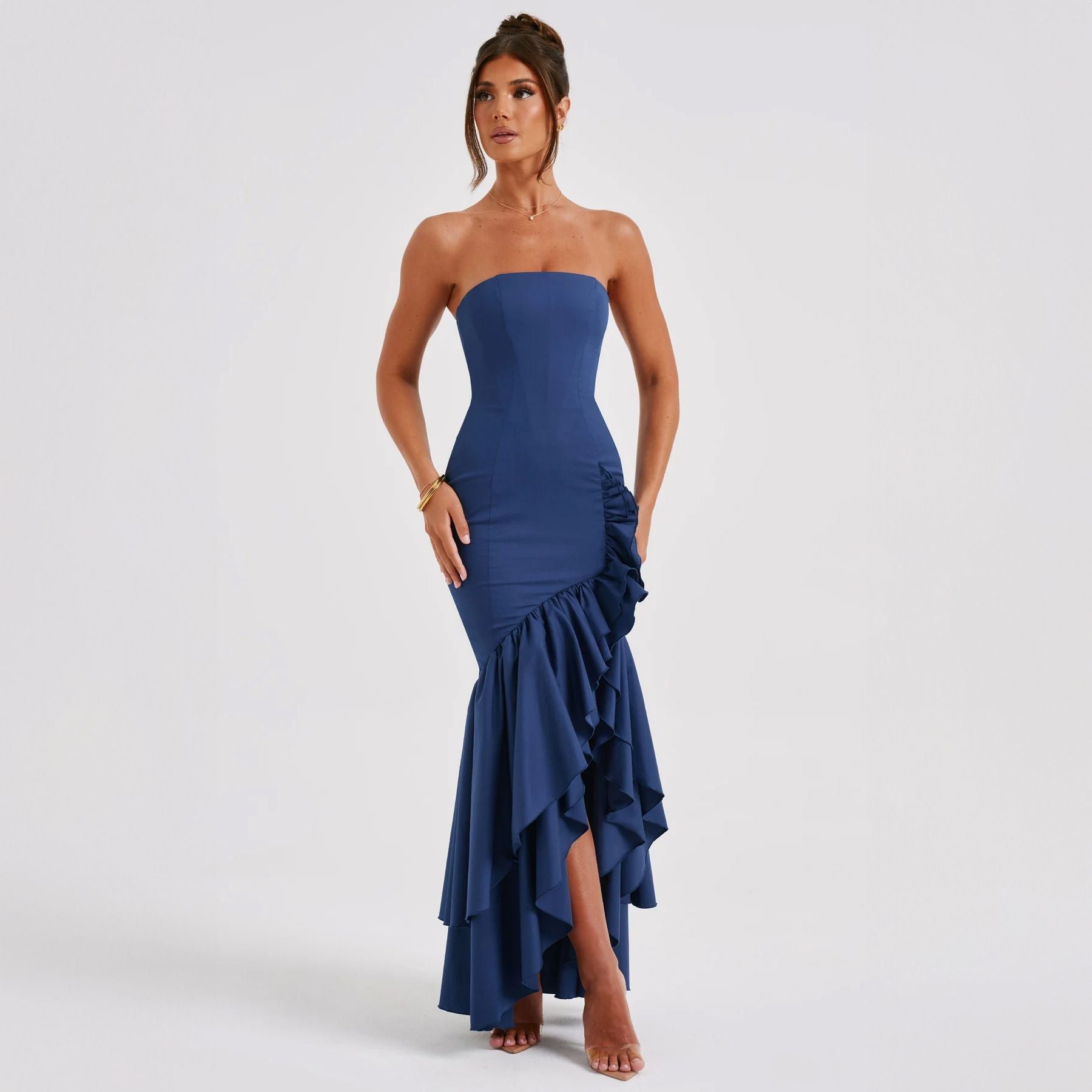 Elegant Bandeau Slit Fashion Slim Body Open Hip Dress