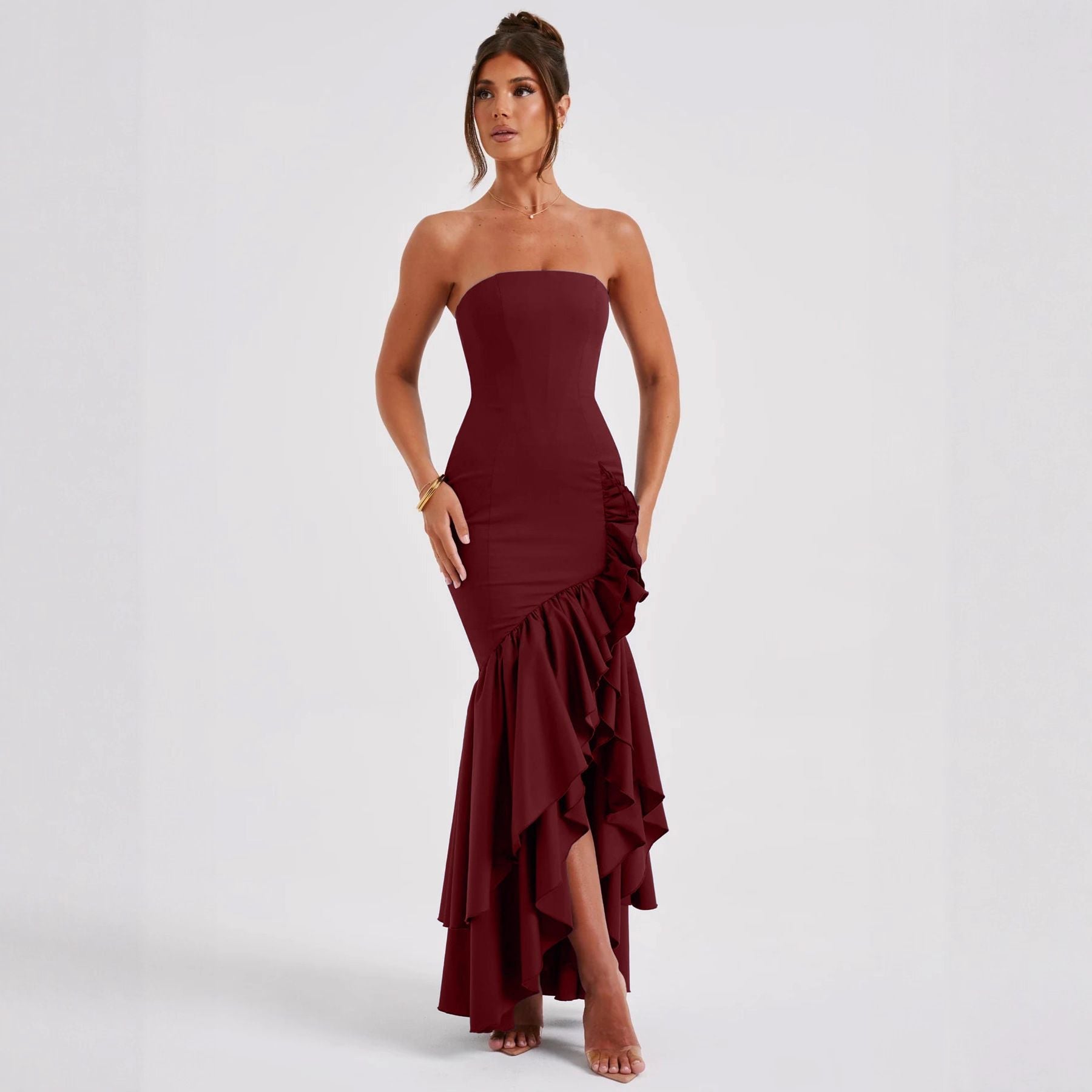 Elegant Bandeau Slit Fashion Slim Body Open Hip Dress