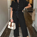 Striped Suit Lapel Short-Sleeved Straight-Leg Lazy Style Trousers