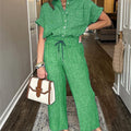 Striped Suit Lapel Short-Sleeved Straight-Leg Lazy Style Trousers