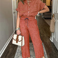 Striped Suit Lapel Short-Sleeved Straight-Leg Lazy Style Trousers